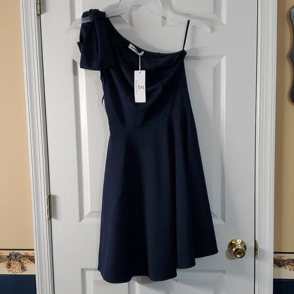 jasambac cocktail dress Navy Off Shoulder High Low A Line Wedding Guest Party Cocktail Dress